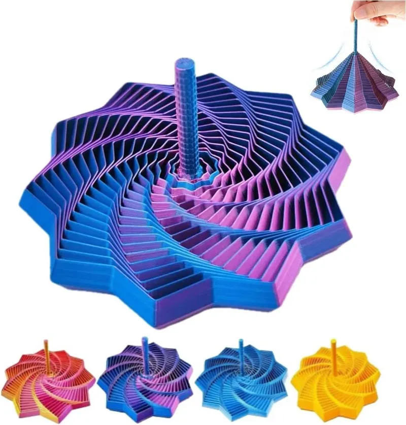 3D-gedruckter erweiterter sensorischer Fidget-Stern, griffige Griffe, wirbelnder spiralförmiger Sechseck-Spinner für Stress (Rot und Blau, 4,64 Zoll)