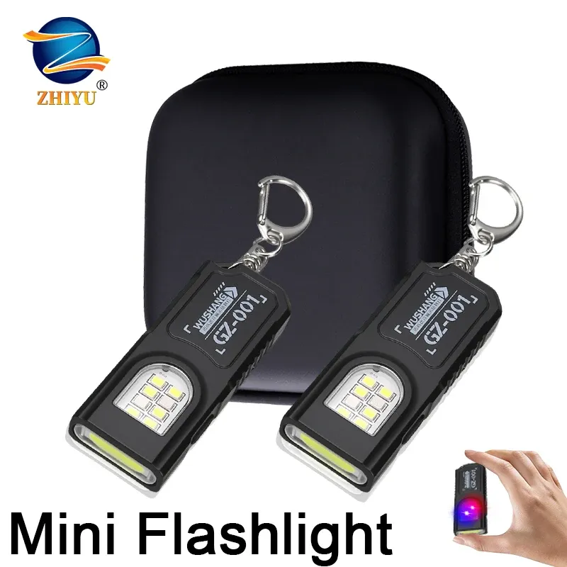 Leistungsstarke Mini-COB-LED-Schlüsselanhänger-Taschenlampe, USB wiederaufladbar, hängendes Arbeitslicht, wasserdichter Schlüsselanhänger, Camping, Wandern, Taschenlampe