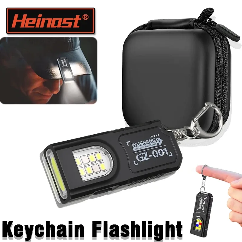 Tragbare Schlüsselanhänger-Taschenlampe, USB wiederaufladbar, LED-Taschenlampe, Clip-Lichter, Warnung, blinkende Lichter, Outdoor, COB-Arbeitslicht, Lampe