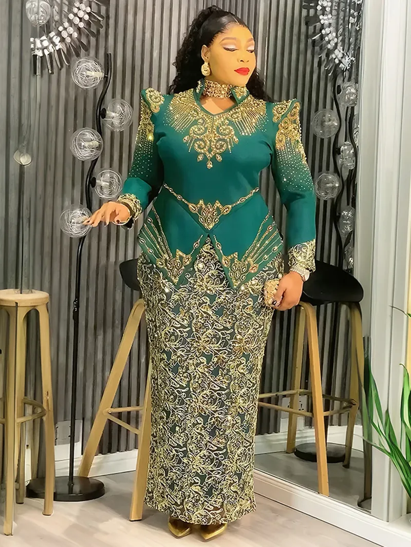Luxus Afrikanische Kleider Für Frauen Elegante Langarm Maxi Robe Ankara Dashiki Outfits Hochzeit Party Abend Plus Größe Kleid Kleid