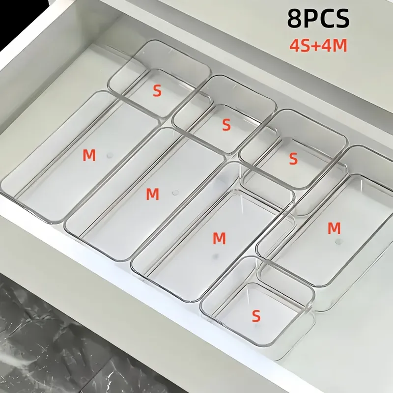 4/7/8 Stück transparente Kosmetik-Aufbewahrungsboxen, integrierte Schubladen-Trenn- und Organisationsbox, Desktop-Aufbewahrungsbox für Büromaterial
