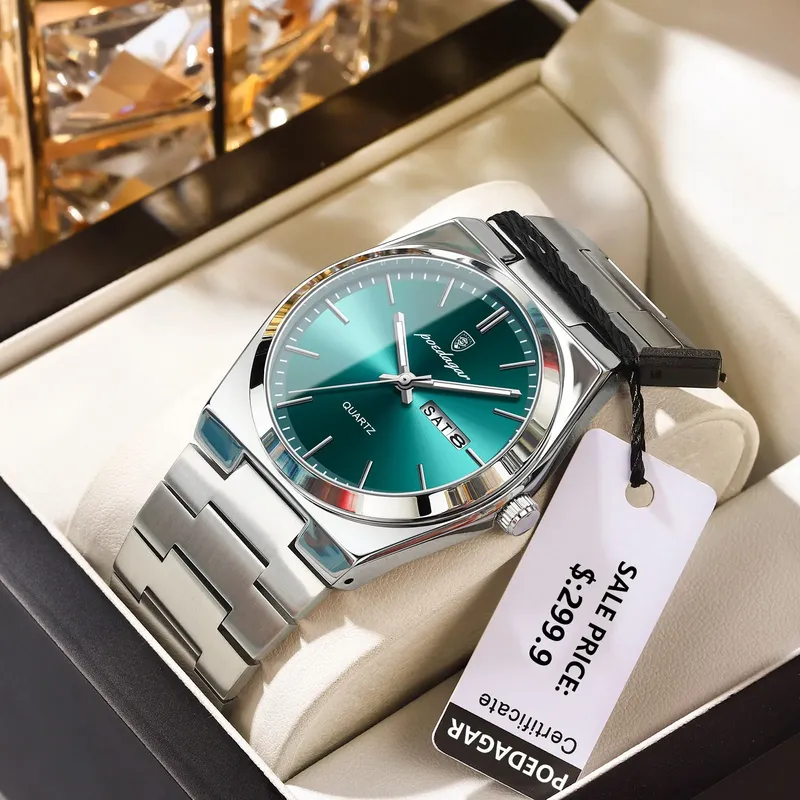 POEDAGAR Luxus herren Uhren Wasserdicht Leucht Datum Woche Männer Uhr Edelstahl Casual Mode Quarz Mann Armbanduhr Reloj