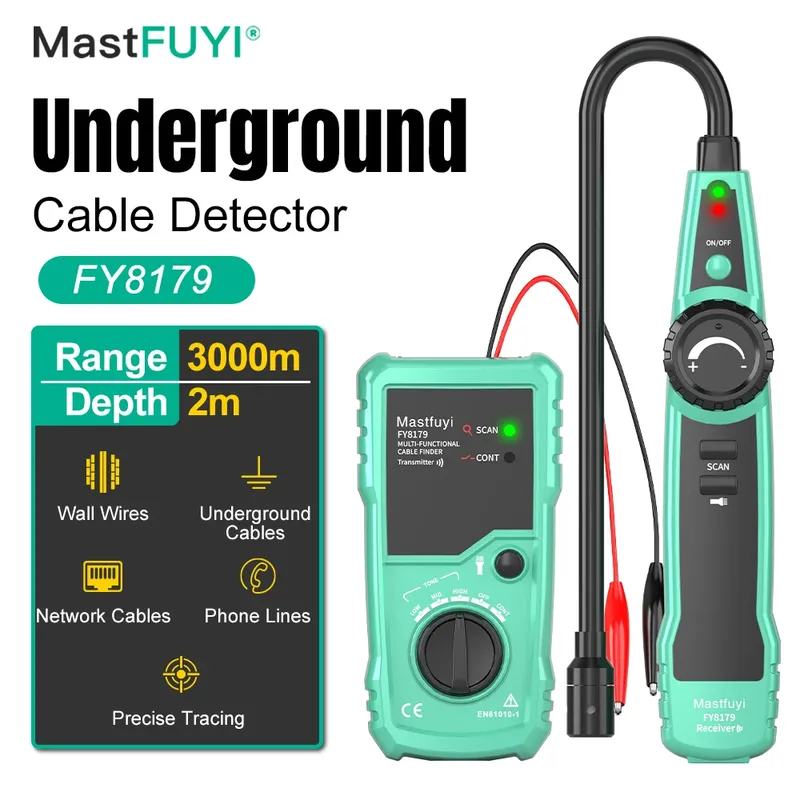 MASTFUYI Professioneller Untergrund-Kabeldetektor Netzwerkkabel Telefonkabel Versteckter Drahtortungsgerät Tiefe 2m Reichweite 3000m