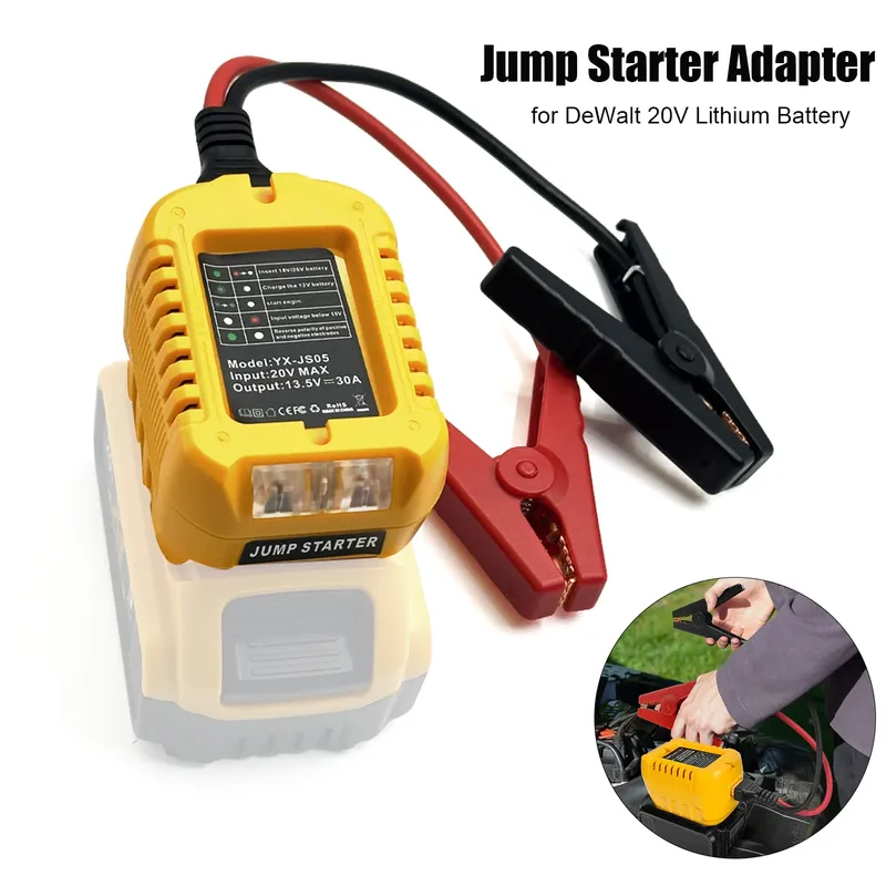 Auto-Starthilfe-Adapter für DeWalt 20V Lithium-Batterie-Booster Autokabel Notfall-Stromversorgung mit Klemme Auto-Zubehör