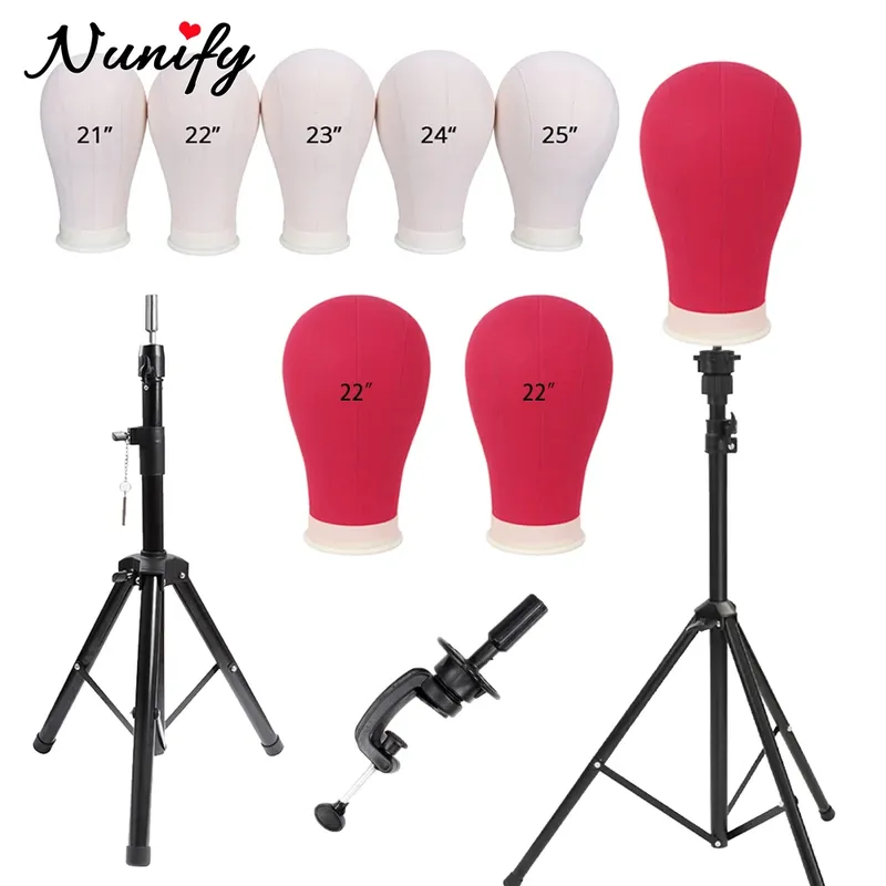 Nunify Mannequin-Kopf, Perückenständer, rosa, 55,9 cm, Leinwandkopf, 21–25 Zoll, Perückenkopfständer, verstellbarer Stativständer, Perückenherstellung, Ausstellungswerkzeuge
