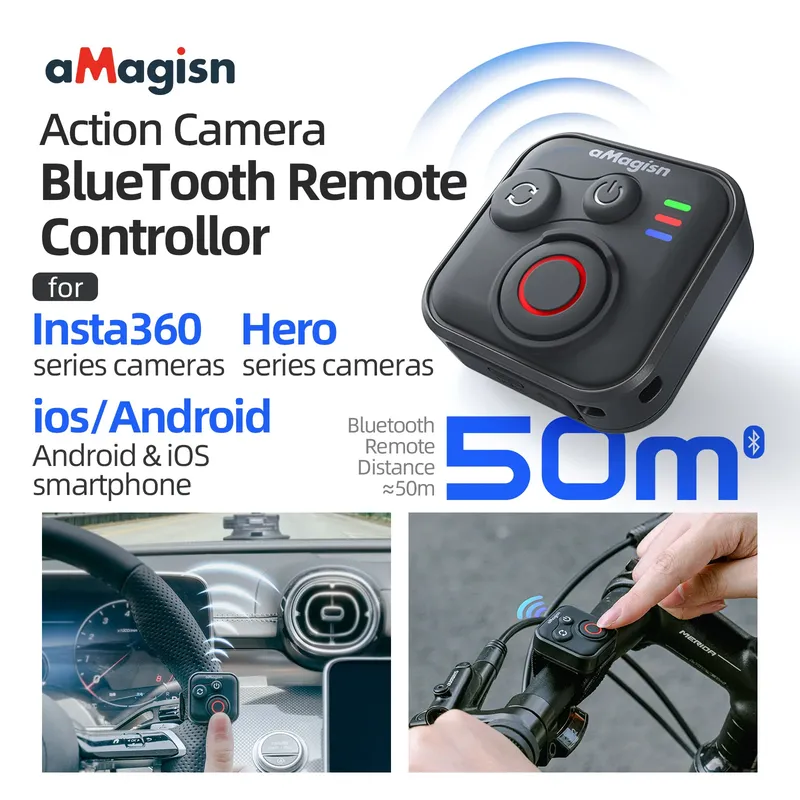 aMagisn Bluetooth-Auslöser für Action-Kameras, 50m Reichweite & 96h Akkulaufzeit Fernbedienung für GoPro Insta360 Zubehör