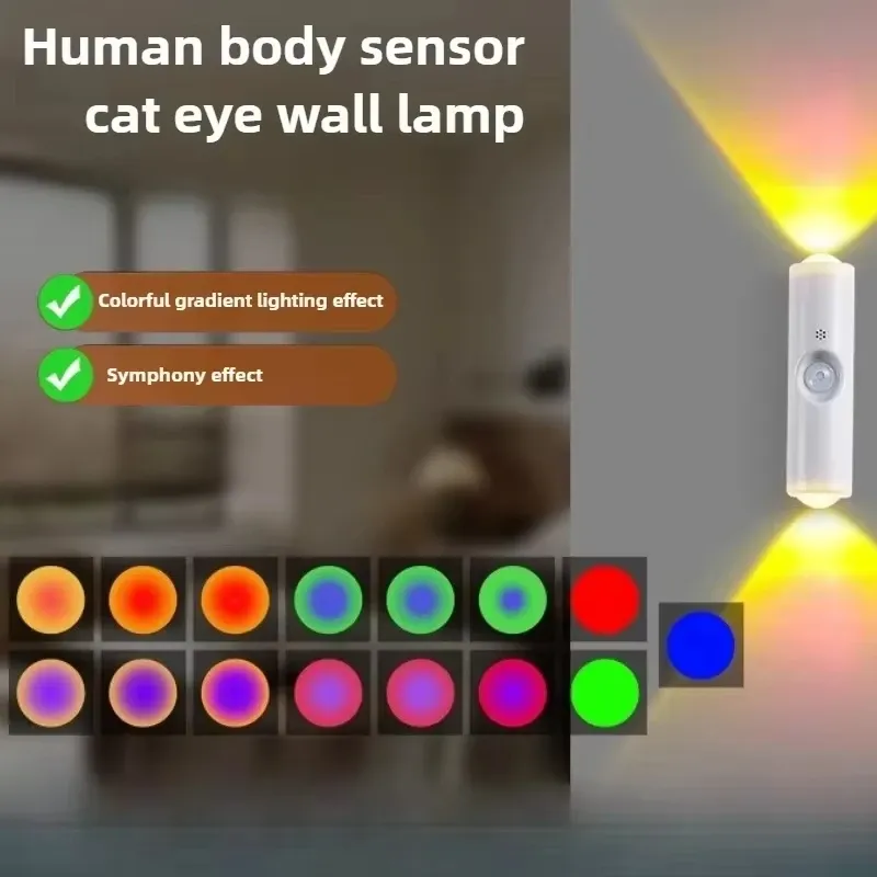 RGB LED Nachtlichter Doppelkopf Sonnenuntergangslicht Bewegungssensor Unterbauleuchte USB-Aufladung Magnetische Schlafzimmer-Atmosphärenbeleuchtung