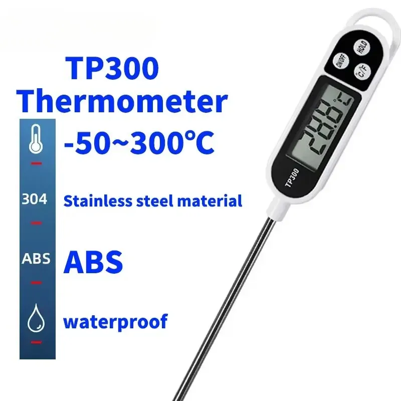 Digitales Küchenthermometer -50~300 ℃   Fleisch-Lebensmittel-Temperaturtester zum Kochen/Grillen/Milch TP300 Lebensmittelthermometer
