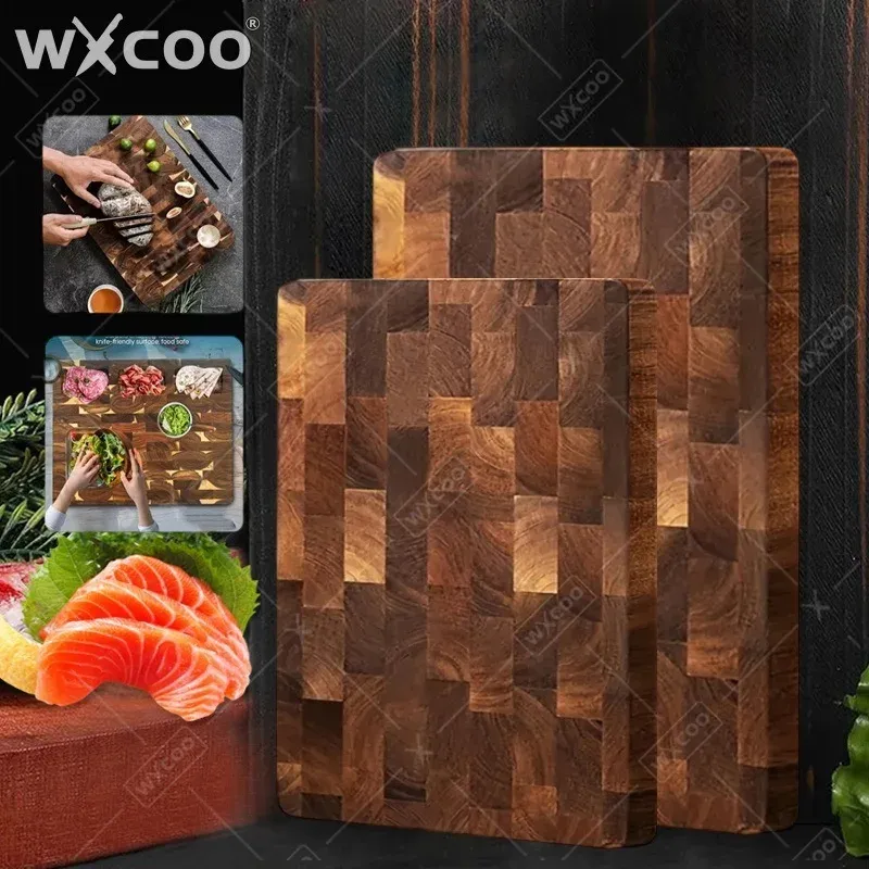 WXCOOKitchen Doppelseitiges Schneidebrett Ideal zum Schneiden von Fleisch, Käse, Gemüse Verstärktes Akazienholz-Hackbrett Massivholz-Schneidebrett