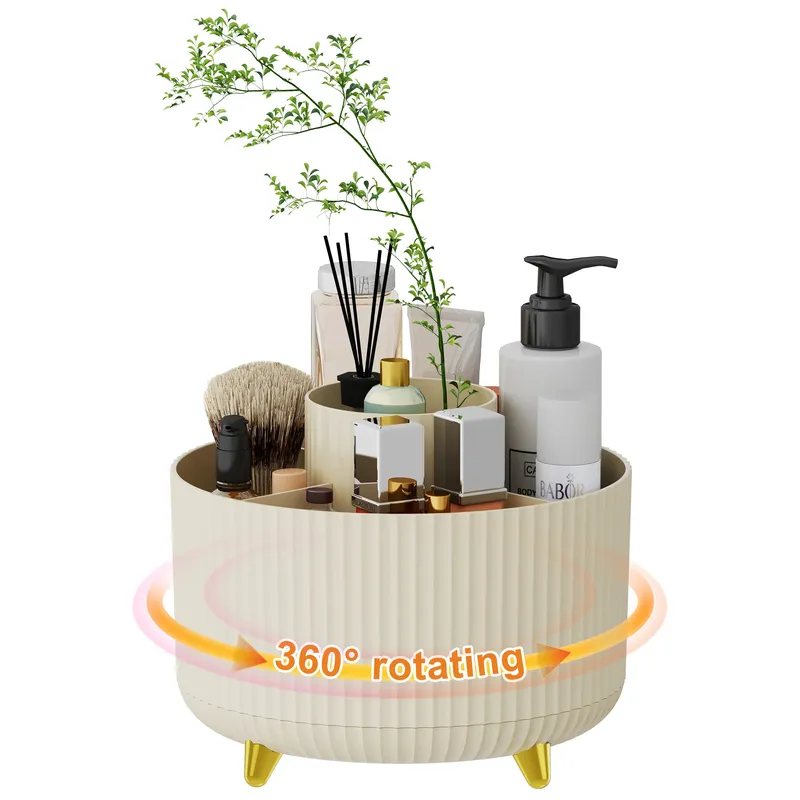 360 °   Rotierender Make-up-Organizer – 1 Stück Kunststoff-Kosmetikaufbewahrung mit 5 Fächern – multifunktionaler Halter für Pinsel