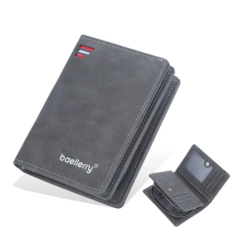 Herren-Geldbörse mit Vordertasche, schmal, PU-Leder, Reißverschluss, RFID-Schutz, 10 Kartenfächer, minimalistisch