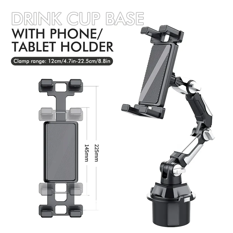 Auto-Handyhalterung 360-Grad-Rotation Verstellbarer Arm Universelle Auto-Getränkehalterung Tablet- & Telefonhalterung für iPad Pro