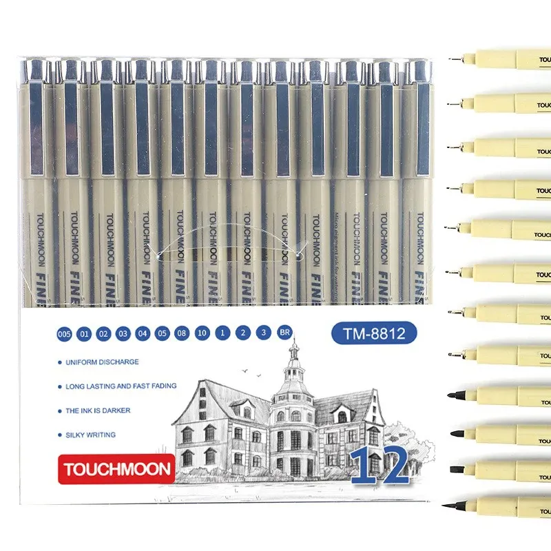 Pigment-Liner mit 12 Spitzen, Mikron-Tintenmarkierungsstift für Manga, Zeichnen, Skizzieren, Nadelstift, Hakenlinie, Stift, Skizzen-Briefpapier-Set, Kunstbedarf