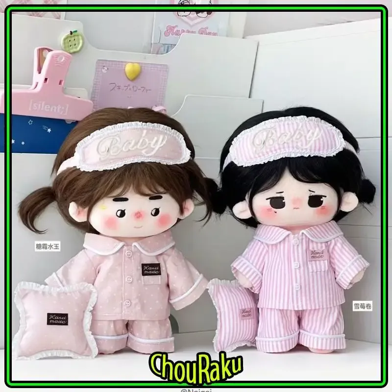 Für 20 cm Baumwolle Puppen Pyjamas Set Herbst Rosa Hause Nachtwäsche Kleidung Pyjama Mit Schlaf Augen Maske Kissen Puppe Kleidung hause Tragen