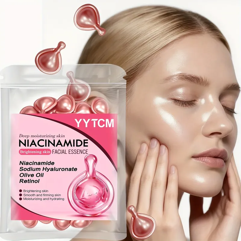 Niacinamid-Gesichtsessenz-Kapseln, mit Retinol, Olivenfruchtöl, Gardenia-Extrakt, für einen hellere Hautton, Feuchtigkeitspflege und Hydratation, Glättung und Verfeinerung der Haut (0,5 g x 30 Kapseln)/Beutel-1 Beutel