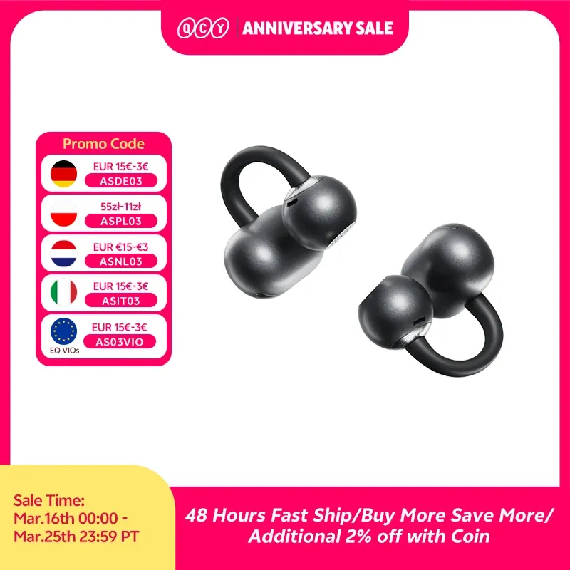QCY CT06 Clip-On-Ohrhörer Crossky C50 Open Ear Wireless Bluetooth 6.0-Kopfhörer mit 4 Mikrofonen 35H-Ohrhörer Bequem zum Laufen