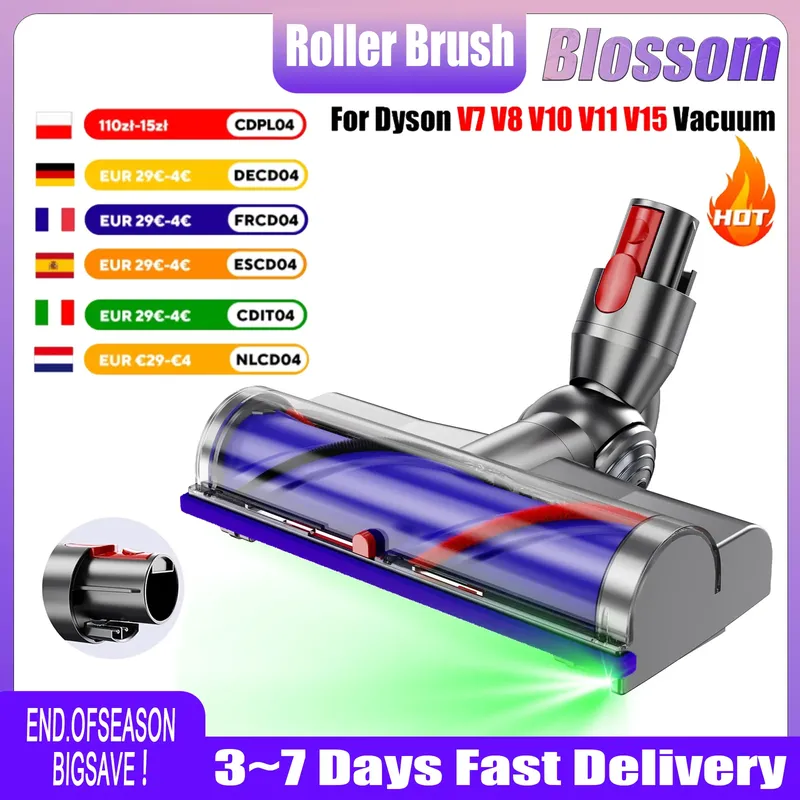 Rollbürstenkopf-Ersatz für Dyson V7 V8 V10 V11 V15 - LED-Leuchtkopf, Ersatzbürste für kabellose Staubsauger