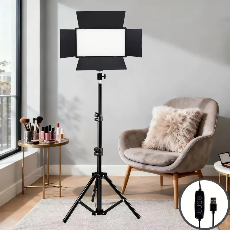 LED-Videofotografie, Atmosphäre, Fülllicht, 9 Zoll, quadratisch, 43 Zoll Stativ, USB-Stromversorgung, 3 Lichtfarben, verstellbar, 4-Blatt-Schallwand