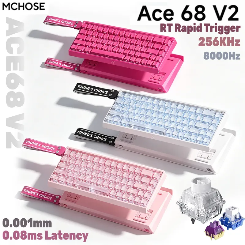 MCHOSE ACE 68 Gaming-Tastatur mit Magnetschalter, Hall-Effekt, schneller Auslöser, programmierbar, RGB 8 K Hz, DKS/MT/TGL/RS/SOCD-Tastatur