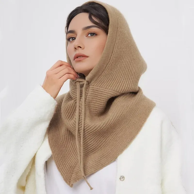 Winter-Sturmhaube, Mütze, Schal für Damen, gestrickt, mit Kapuze, Outdoor, warm, Halskragen, Mützen, Mädchen-Kopftücher, kältebeständige Mütze