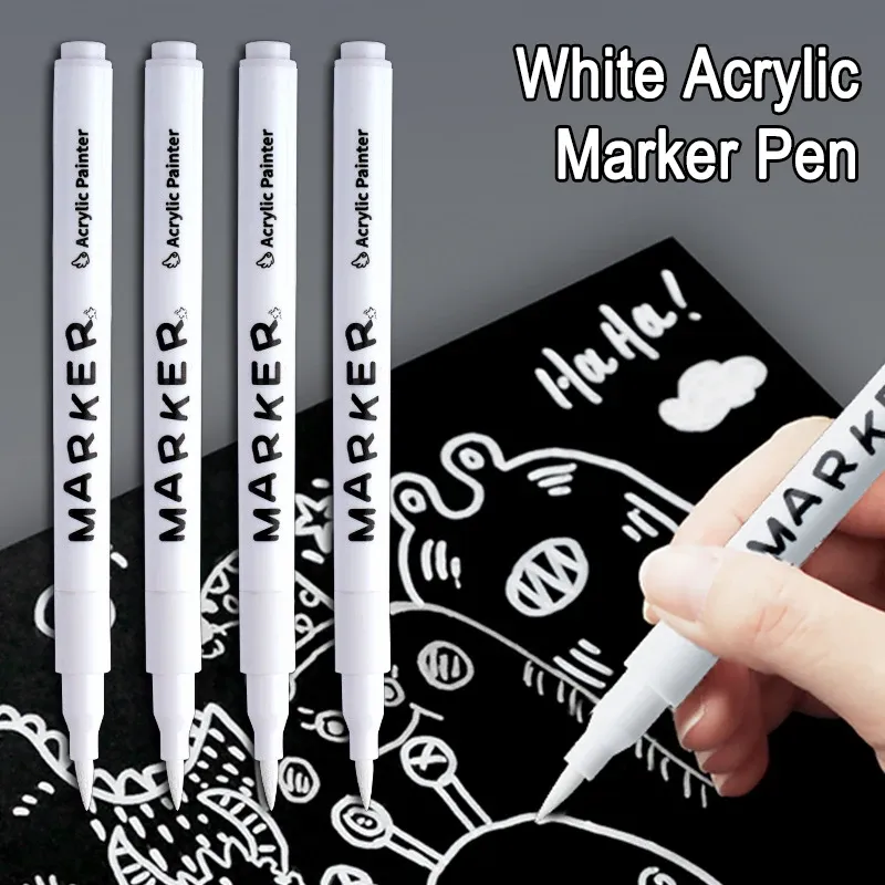 Weiße Markierungsstifte, Acryl-Farbstift mit weichem Faserkopf, wasserfester Acryl-Marker, studentenspezifischer, schnell trocknender Malpinsel