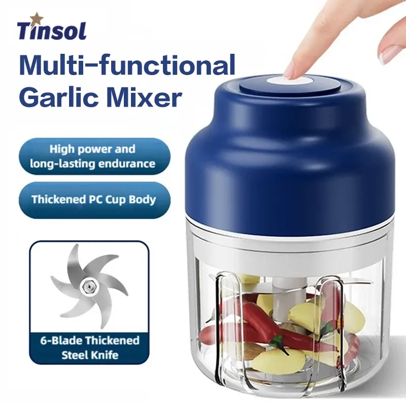 TINSOL 320 ml elektrische Knoblauchmühle, Gemüsezerkleinerer, Küchenmaschine, USB-Mini-Knoblauchmühle, tragbare kleine Küchenmaschine