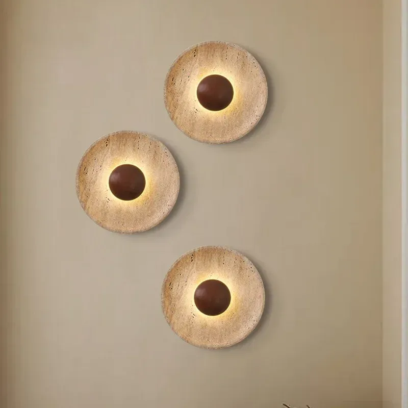 Moderne Wandleuchte aus Naturstein, dunkles Holz, 25 cm, 110–220 V, Atmosphärenlampe für Foyer, Esszimmer, Schlafzimmer, Treppen, Gang, Hallen