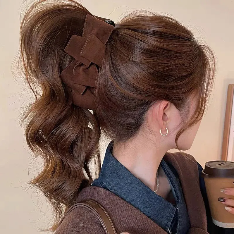 AWAYTR 1pc Mode Bowknot Bogen Banana Clip Koreanische Elegante Haar Clip Haarnadel Mädchen Nette Pferdeschwanz Barrettes Kopfbedeckungen