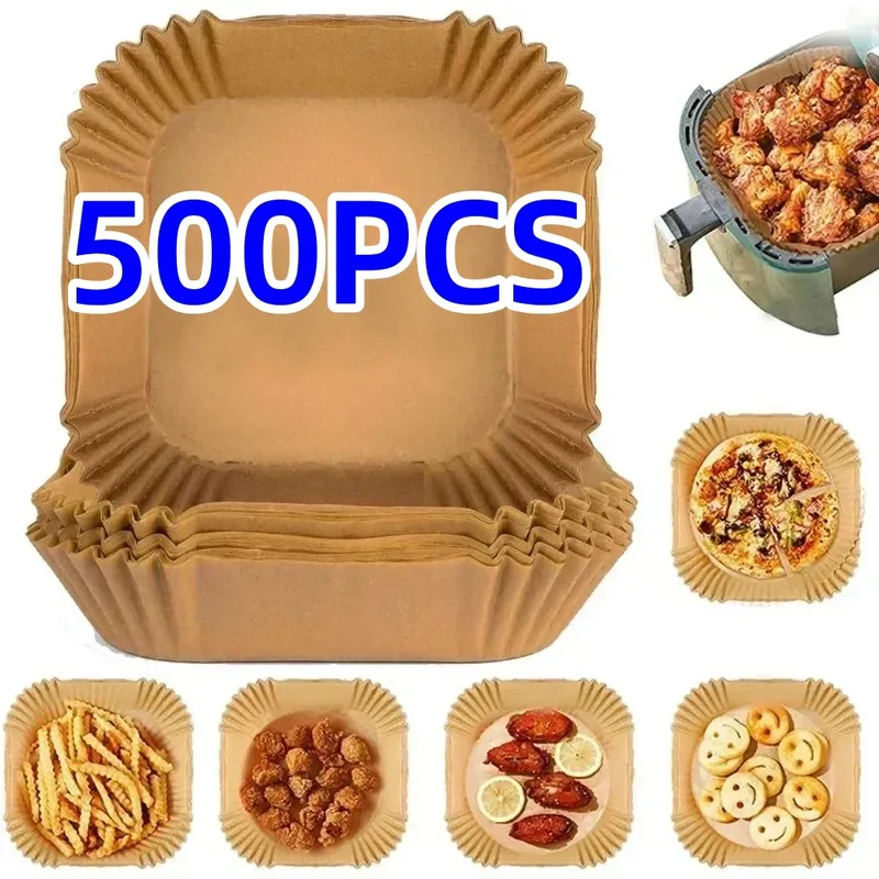 Luftfritteuse, Papier, Küchenutensilien, Einweg, quadratisch, rund, Gebäckformen, Grillplatte, Antihaft-Pad, Küchenzubehör