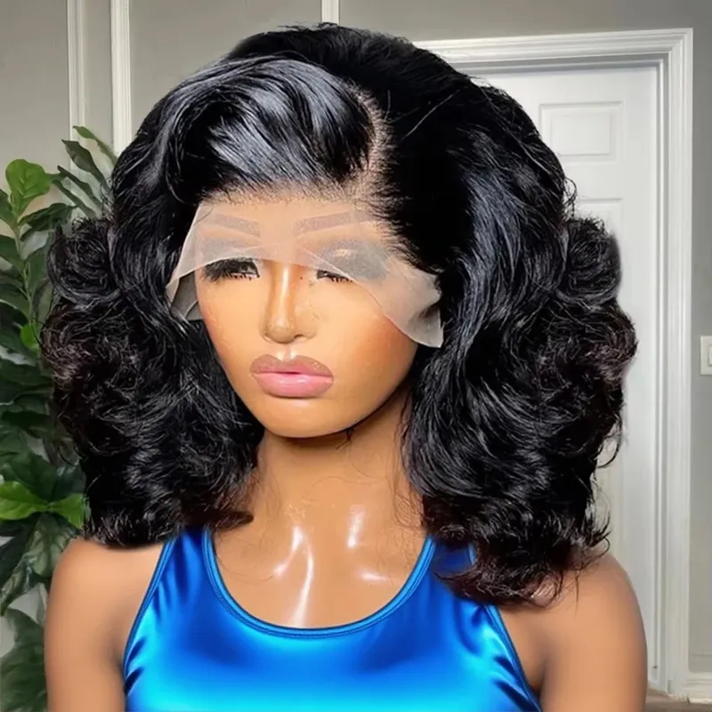 Brasilianische Körperwelle Kurze Bob Echthaar 13x6 HD Transparent Spitze Frontal Perücken 13x4 7x4 leimlose Echthaar Perücken Für Frauen 250%