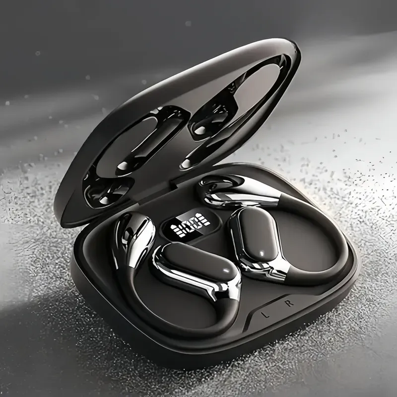 Drahtlose Ohrhörer mit offenem Ohr, Bluetooth-Kopfhörer, 50 Stunden Spielzeit, Stereo-Sound-Kopfhörer mit wasserdichten IPX7-Ohrhörern für Fitness