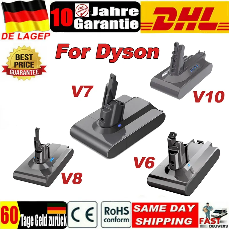 Powtree 6,0 Ah/8,0 Ah Batterie Für Dyson V6 V7 Serie V8 V10 Staubsauger Ersatz Batterie Für Dyson SV12 DC62 SV11 SV10