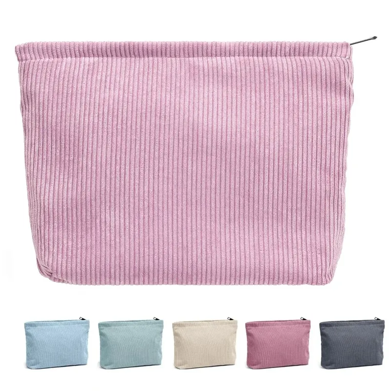 Make-up-Tasche, großer Reißverschluss, Cord-Make-up-Tasche für Geldbörse, Reise-Kosmetik-Organizer aus Segeltuch für Damen, Pinselaufbewahrung, Clutch