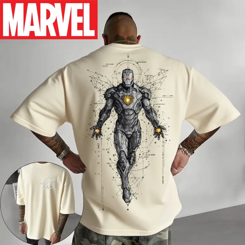 Marvel Original 2026 Neues T-Shirt Retro Superheld Black Iron Man Comic Print Plus Size Herren Kapuzenpullover Lose Thermo Top
