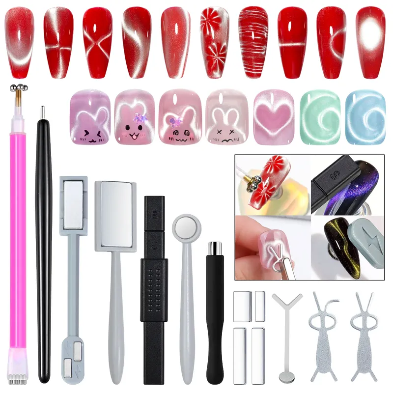 14-teiliges Cat-Eye-Nagel-Magnet-Set, magnetische Stick-Werkzeuge für Nagelkunst, magnetische Blöcke für Gel-Nagellack-Effekt, Nagelkunst-Zubehör-Set