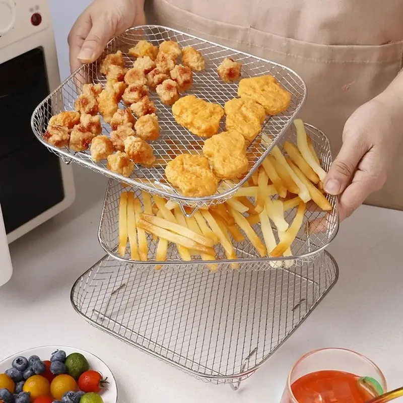 Neues, langlebiges, stapelbares Air Fryer Rack, antihaftbeschichtet, Edelstahl, Airfryer-Tablett, Grillkorb, Küchenhelfer