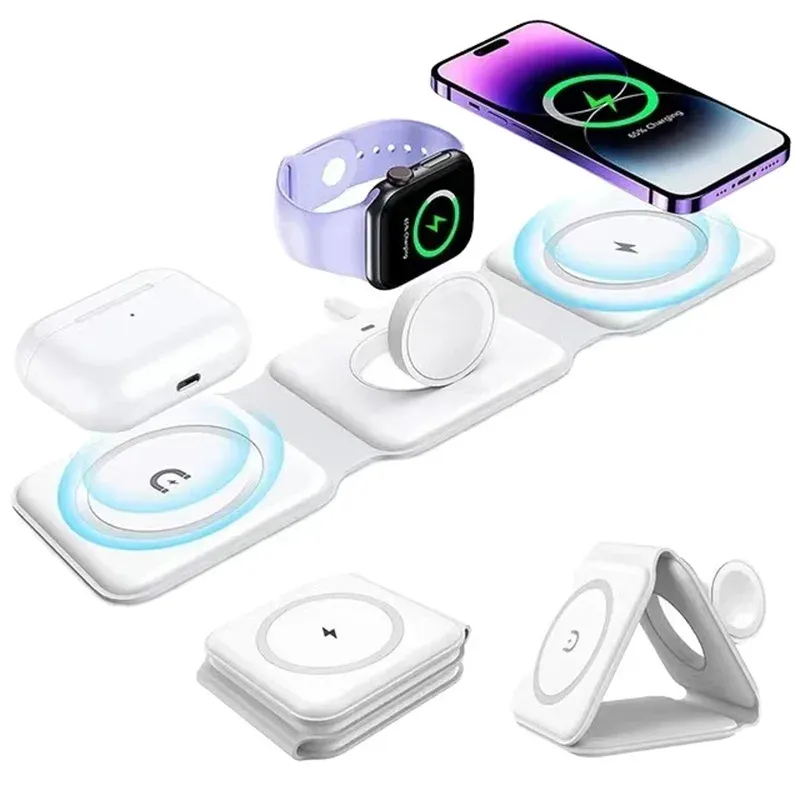 3-in-1 magnetisches faltbares kabelloses Ladegerät, 15 W Schnellladung, USB Typ C, für Telefone, Uhren und Ohrhörer
