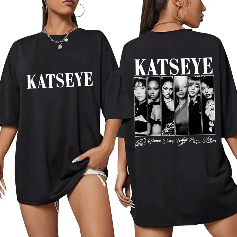 Vintage Koreanischen Stil Katseye Grafik T Shirts Kpop Mode Männer Frauen Beliebte T-shirt 100% Baumwolle Übergroßen T Shirts Streetwear