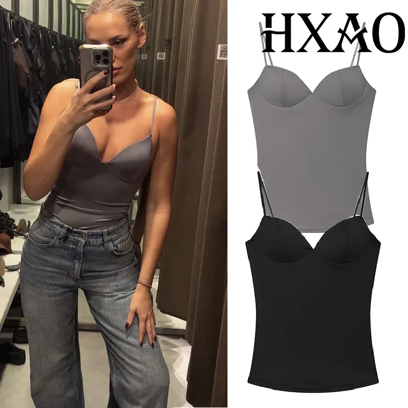 HXAO Ärmelloses Slip Top Frauen Korsett Crop Tops Frau Party Bustier Grau Braun Schwarz Top Weibliche Backless Sexy Leibchen Bh Top