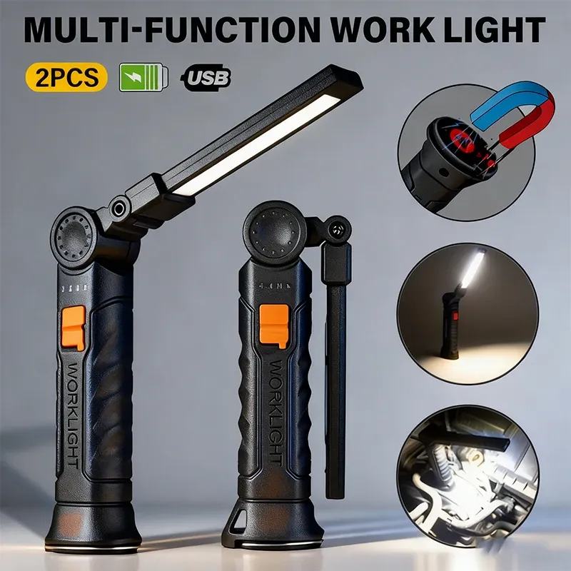 Tragbare COB-LED-Taschenlampe, USB wiederaufladbar, Arbeitsleuchte, magnetische Lanterna-Hängelampe mit eingebauter Batterie, Camping-Taschenlampe