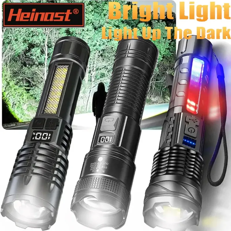 Hohe Starke Leistung Led Taschenlampen Taktische Flash Licht Taschenlampe Ultra Helle Lampe USB Lade Camping Angeln Defensa Zoom Laterne