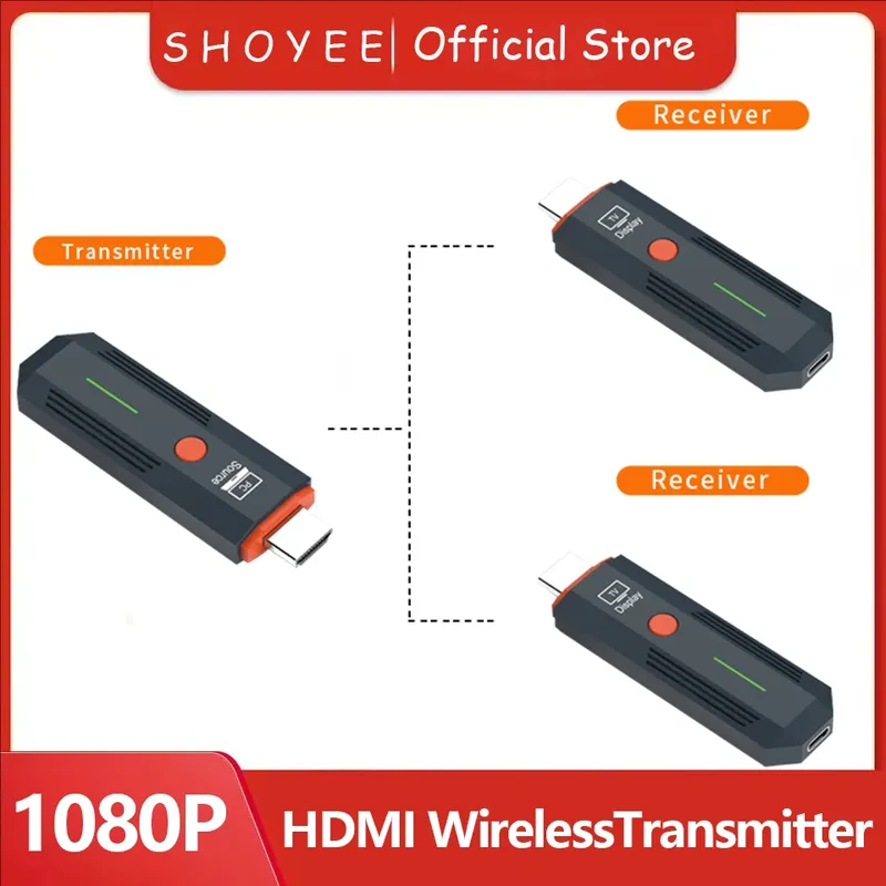 1080P Wireless HDMI Video Sender und Empfänger Extender, TV Stick Dongle Adapter für PC, Kamera, Laptop, Projektor, Monitor