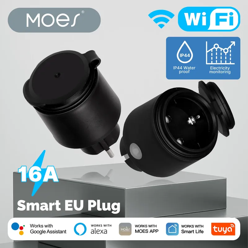 MOES Tuya WiFi Smart Plug 16A EU Steckdose IP44 Wasserdicht Staubdicht Power Strom Monitor Arbeit mit Alexa Google Hause
