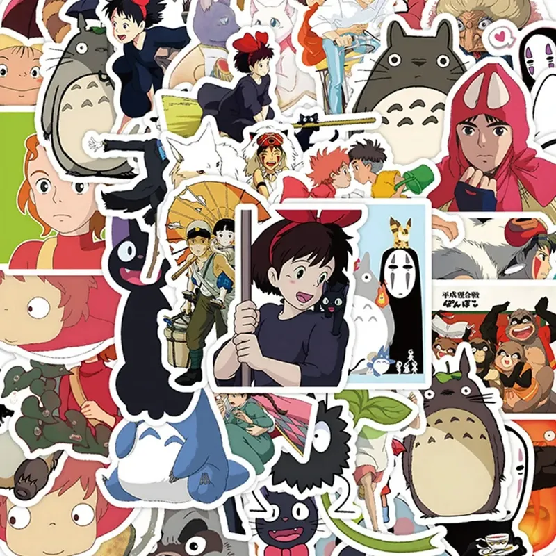 50 Stück Cartoon Bright Ghibli Hayao Miyazaki Aufkleber Totoro Aufkleber für Telefon Laptop Koffer Notebook wasserdichte Aufkleber
