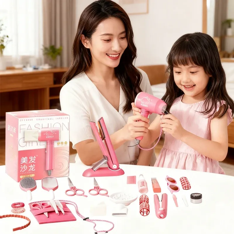 Simulation Haarschnitt Kit Kinder Haartrockner Kinder Make-Up Spielzeug Rollenspiel Lernspielzeug für Mädchen Rollenspiel Geschenke