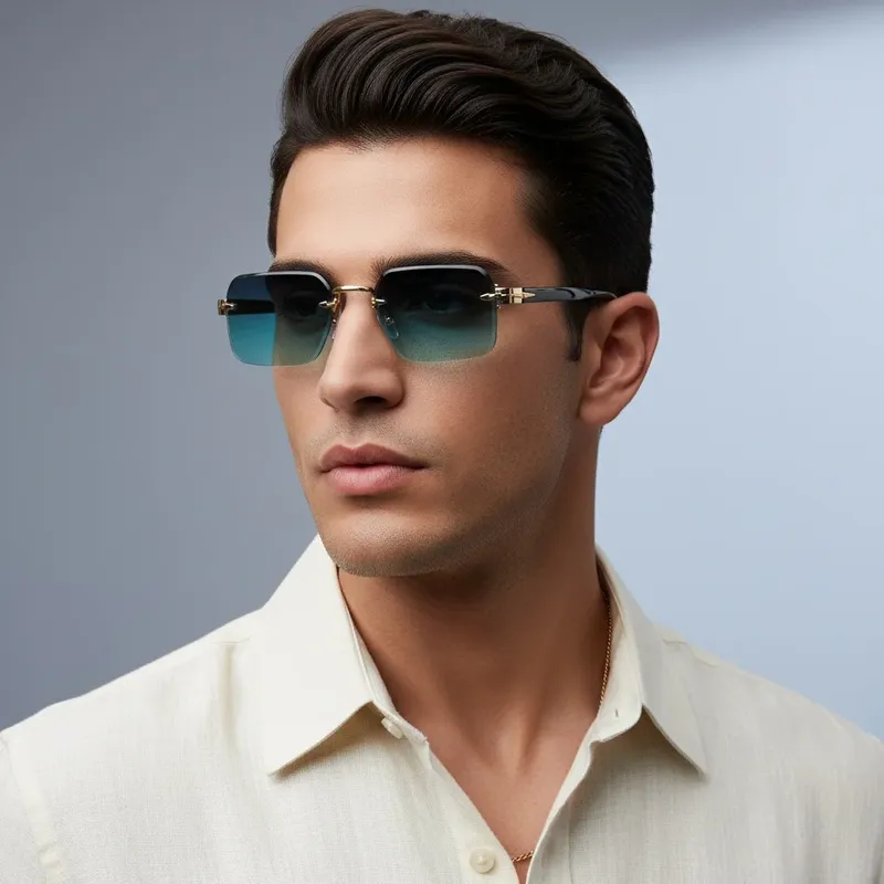 Luxuriöse Randlose Sonnenbrille, Metallscharnier Exquisite Verarbeitung, Verlaufsgläser Sonnenschutz-Sonnenbrille 823