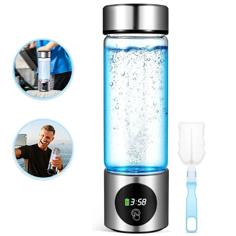 Tragbare Leistung Wasserstoff-Wasser-Generator-Flasche SPE + PEM Dual Chamber Lonizer + PPB- und Zeitanzeige Elektrolytisches Wasserstoffwasser