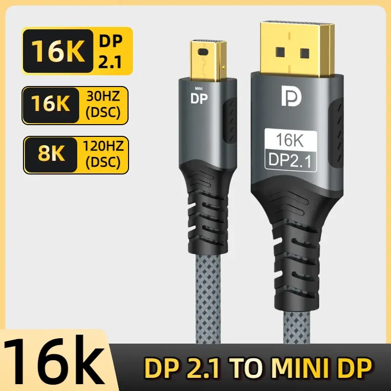 16K Mini DP auf DisplayPort-Kabel, 8K@60Hz 4K@144Hz DP 2.1 bidirektionaler Adapter für Gaming-Monitor und PC