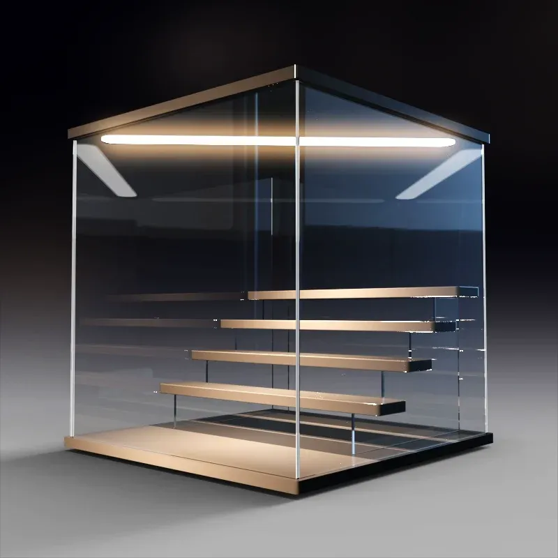 3/5 schichten Acryl Vitrine Mit LED Licht Figuren Spielzeug Blind Box Organizer Staub Proof Puppen Action Figur Display