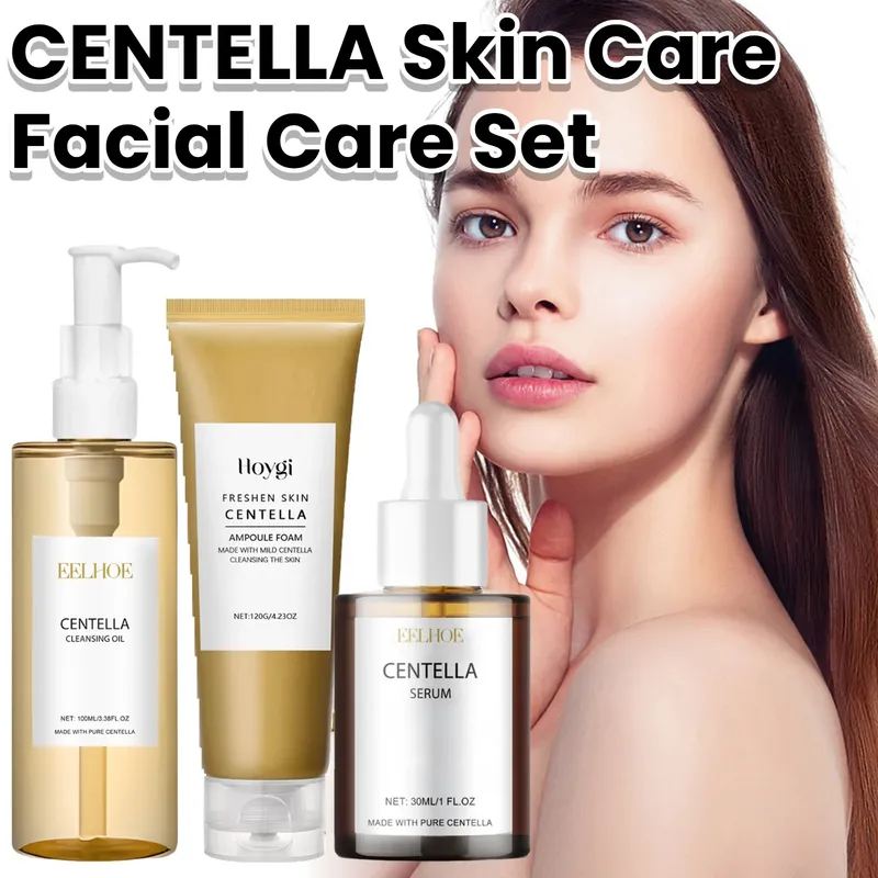 Centella Gesichtspflege-Kombination, sanftes, beruhigendes Make-up-Entferneröl, Centella-Reiniger, Centella-Serum-Set für empfindliche Haut, tägliche Pflege